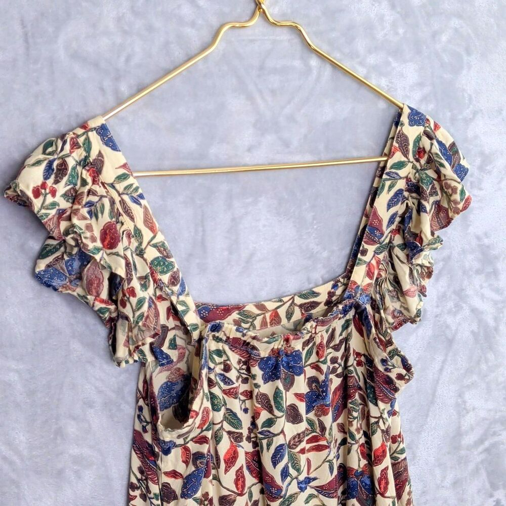 HOUSE OF HARLOW 1960 Cream Floral Flutter Sleeve Midi Dress Size S Boho Ruffle - Picture 6 of 10